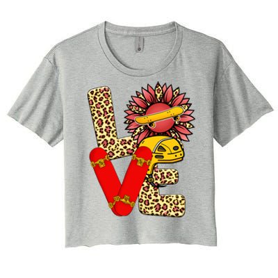 Skateboard T Shirts Love Skating Leopard Sunflower Graphic Plus Size Women's Crop Top Tee