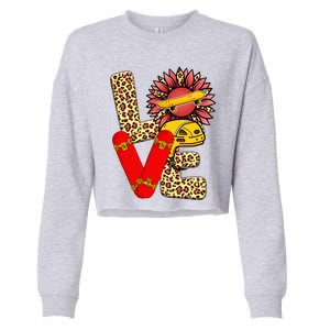 Skateboard T Shirts Love Skating Leopard Sunflower Graphic Plus Size Cropped Pullover Crew