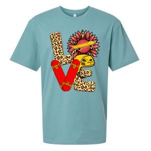 Skateboard T Shirts Love Skating Leopard Sunflower Graphic Plus Size Sueded Cloud Jersey T-Shirt