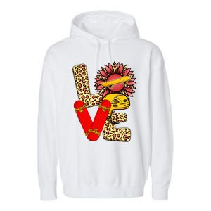 Skateboard T Shirts Love Skating Leopard Sunflower Graphic Plus Size Garment-Dyed Fleece Hoodie