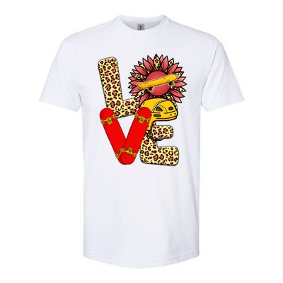 Skateboard T Shirts Love Skating Leopard Sunflower Graphic Plus Size Softstyle CVC T-Shirt