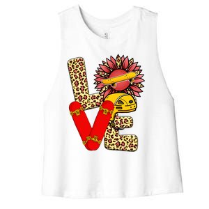 Skateboard T Shirts Love Skating Leopard Sunflower Graphic Plus Size Women's Racerback Cropped Tank