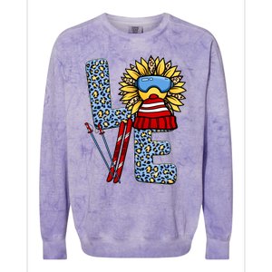 Skiing T Shirts Love Leopard Sunflower Graphic Plus Size Colorblast Crewneck Sweatshirt