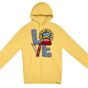 Skiing T Shirts Love Leopard Sunflower Graphic Plus Size Premium Pullover Hoodie