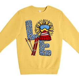 Skiing T Shirts Love Leopard Sunflower Graphic Plus Size Premium Crewneck Sweatshirt