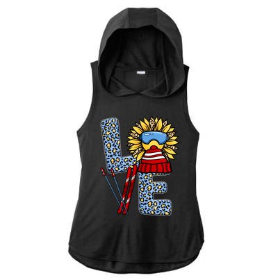 Skiing T Shirts Love Leopard Sunflower Graphic Plus Size Ladies PosiCharge Tri-Blend Wicking Draft Hoodie Tank