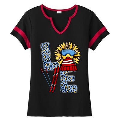 Skiing T Shirts Love Leopard Sunflower Graphic Plus Size Ladies Halftime Notch Neck Tee