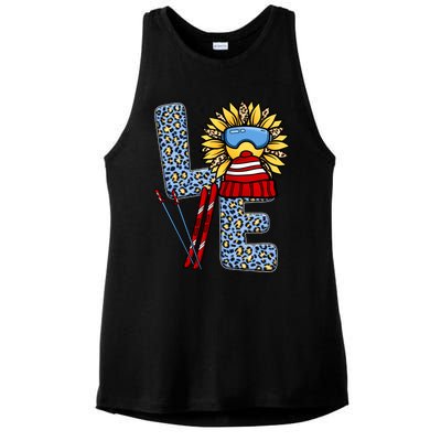 Skiing T Shirts Love Leopard Sunflower Graphic Plus Size Ladies PosiCharge Tri-Blend Wicking Tank