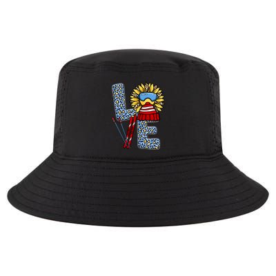 Skiing T Shirts Love Leopard Sunflower Graphic Plus Size Cool Comfort Performance Bucket Hat