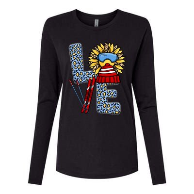 Skiing T Shirts Love Leopard Sunflower Graphic Plus Size Womens Cotton Relaxed Long Sleeve T-Shirt