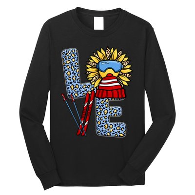 Skiing T Shirts Love Leopard Sunflower Graphic Plus Size Long Sleeve Shirt