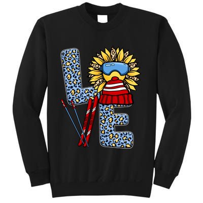 Skiing T Shirts Love Leopard Sunflower Graphic Plus Size Sweatshirt