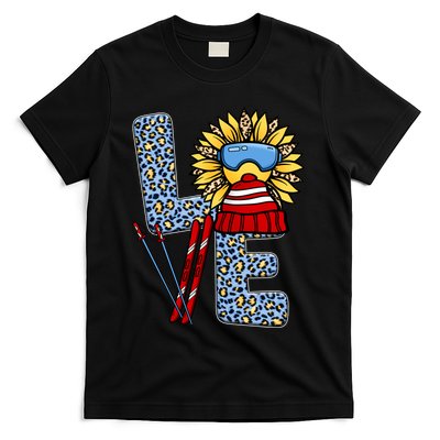 Skiing T Shirts Love Leopard Sunflower Graphic Plus Size T-Shirt