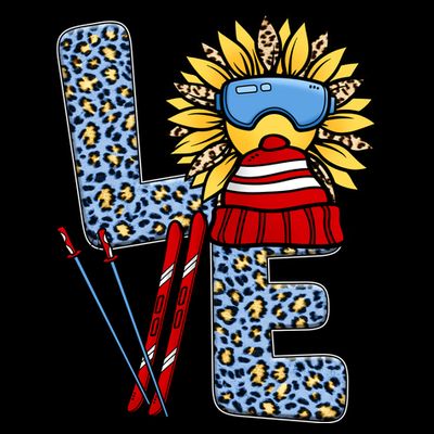 Skiing T Shirts Love Leopard Sunflower Graphic Plus Size T-Shirt