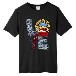 Skiing T Shirts Love Leopard Sunflower Graphic Plus Size Tall Fusion ChromaSoft Performance T-Shirt