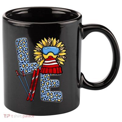 Skiing T Shirts Love Leopard Sunflower Graphic Plus Size 11oz C Handle Ceramic Mug