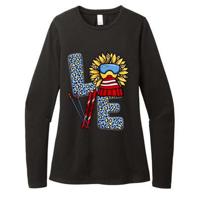 Skiing T Shirts Love Leopard Sunflower Graphic Plus Size Womens CVC Long Sleeve Shirt