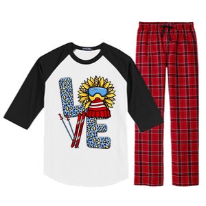 Skiing T Shirts Love Leopard Sunflower Graphic Plus Size Raglan Sleeve Pajama Set