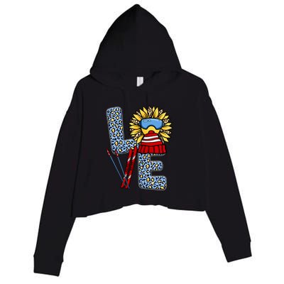Skiing T Shirts Love Leopard Sunflower Graphic Plus Size Crop Fleece Hoodie