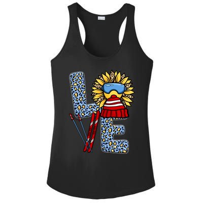 Skiing T Shirts Love Leopard Sunflower Graphic Plus Size Ladies PosiCharge Competitor Racerback Tank