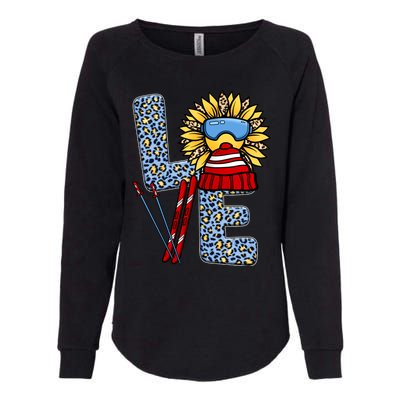 Skiing T Shirts Love Leopard Sunflower Graphic Plus Size Womens California Wash Sweatshirt