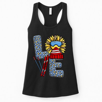 Skiing T Shirts Love Leopard Sunflower Graphic Plus Size Womens Tank Top