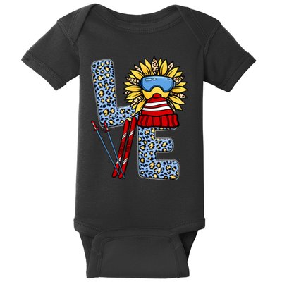 Skiing T Shirts Love Leopard Sunflower Graphic Plus Size Baby Bodysuit