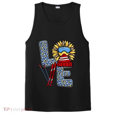Skiing T Shirts Love Leopard Sunflower Graphic Plus Size PosiCharge Competitor Tank