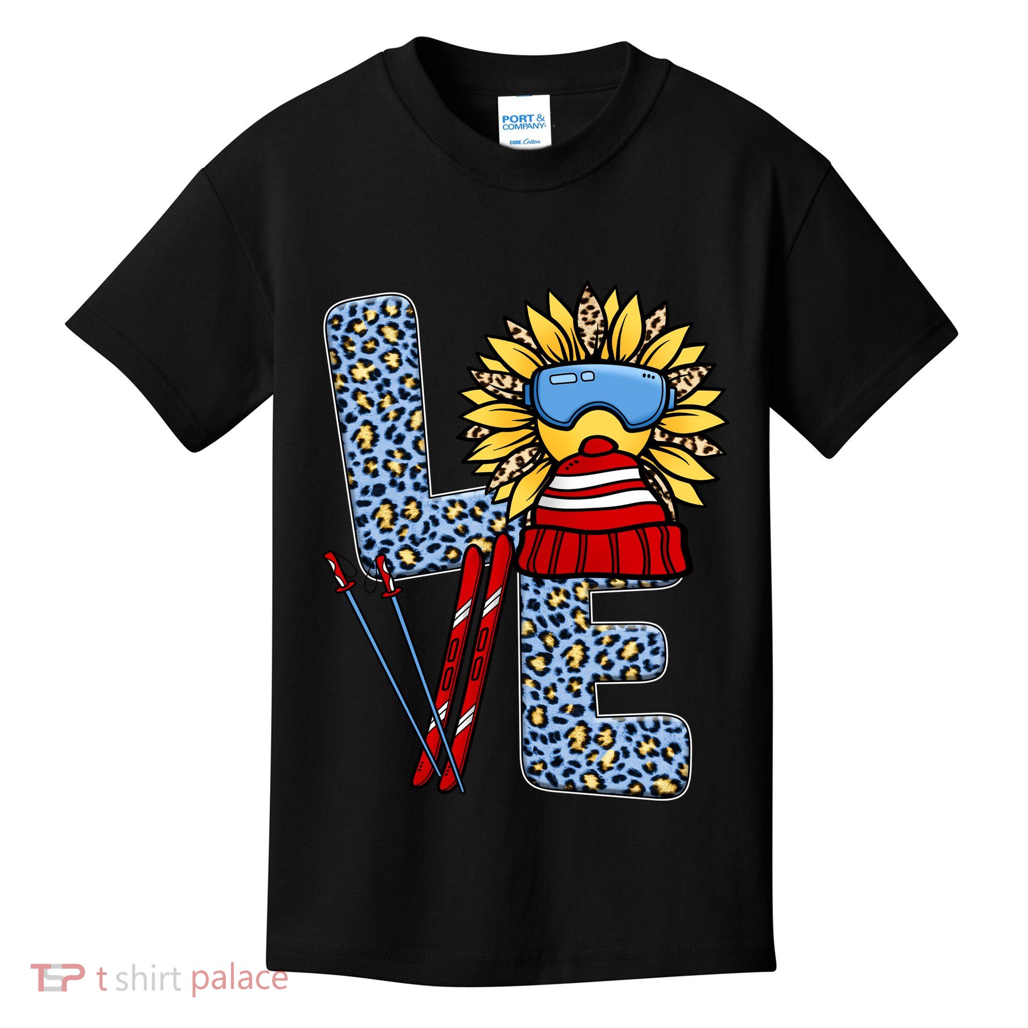 Skiing T Shirts Love Leopard Sunflower Graphic Plus Size Kids T-Shirt