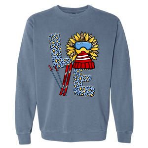 Skiing T Shirts Love Leopard Sunflower Graphic Plus Size Garment-Dyed Sweatshirt