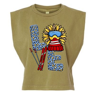 Skiing T Shirts Love Leopard Sunflower Graphic Plus Size Garment-Dyed Women's Muscle Tee