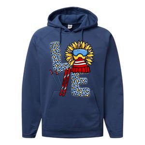 Skiing T Shirts Love Leopard Sunflower Graphic Plus Size Performance Fleece Hoodie