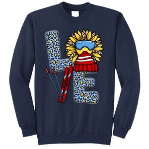 Skiing T Shirts Love Leopard Sunflower Graphic Plus Size Sweatshirt