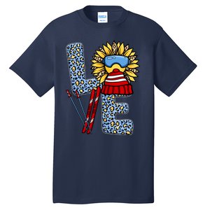 Skiing T Shirts Love Leopard Sunflower Graphic Plus Size Tall T-Shirt