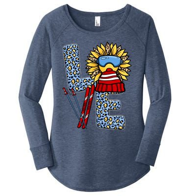 Skiing T Shirts Love Leopard Sunflower Graphic Plus Size Women's Perfect Tri Tunic Long Sleeve Shirt