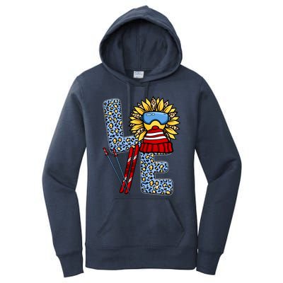 Skiing T Shirts Love Leopard Sunflower Graphic Plus Size Women's Pullover Hoodie