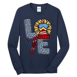 Skiing T Shirts Love Leopard Sunflower Graphic Plus Size Tall Long Sleeve T-Shirt