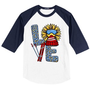 Skiing T Shirts Love Leopard Sunflower Graphic Plus Size Baseball Sleeve Shirt