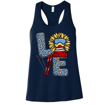 Skiing T Shirts Love Leopard Sunflower Graphic Plus Size Women's Racerback Tank