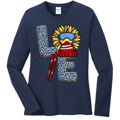 Skiing T Shirts Love Leopard Sunflower Graphic Plus Size Ladies Long Sleeve Shirt