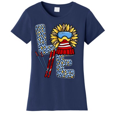 Skiing T Shirts Love Leopard Sunflower Graphic Plus Size Women's T-Shirt