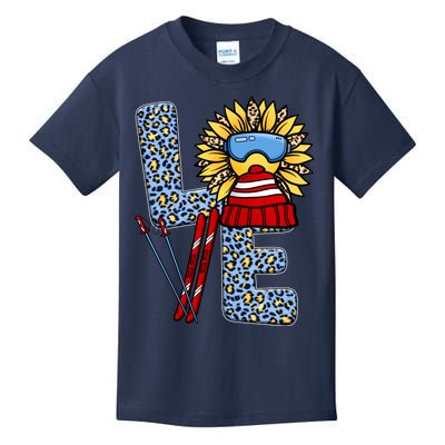 Skiing T Shirts Love Leopard Sunflower Graphic Plus Size Kids T-Shirt