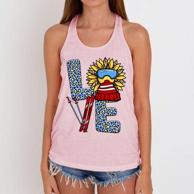 Skiing T Shirts Love Leopard Sunflower Graphic Plus Size Women's Knotted Racerback Tank