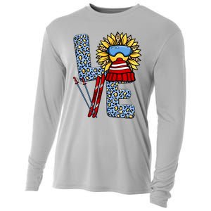 Skiing T Shirts Love Leopard Sunflower Graphic Plus Size Cooling Performance Long Sleeve Crew