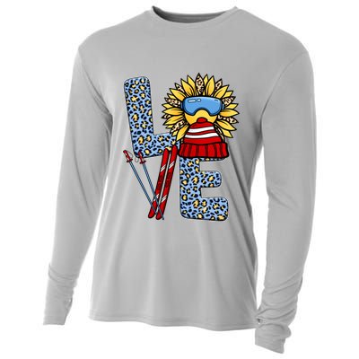 Skiing T Shirts Love Leopard Sunflower Graphic Plus Size Cooling Performance Long Sleeve Crew