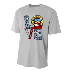 Skiing T Shirts Love Leopard Sunflower Graphic Plus Size Youth Performance Sprint T-Shirt