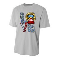 Skiing T Shirts Love Leopard Sunflower Graphic Plus Size Youth Performance Sprint T-Shirt