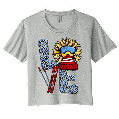 Skiing T Shirts Love Leopard Sunflower Graphic Plus Size Women's Crop Top Tee