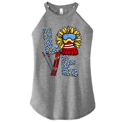 Skiing T Shirts Love Leopard Sunflower Graphic Plus Size Women's Perfect Tri Rocker Tank