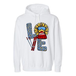 Skiing T Shirts Love Leopard Sunflower Graphic Plus Size Garment-Dyed Fleece Hoodie